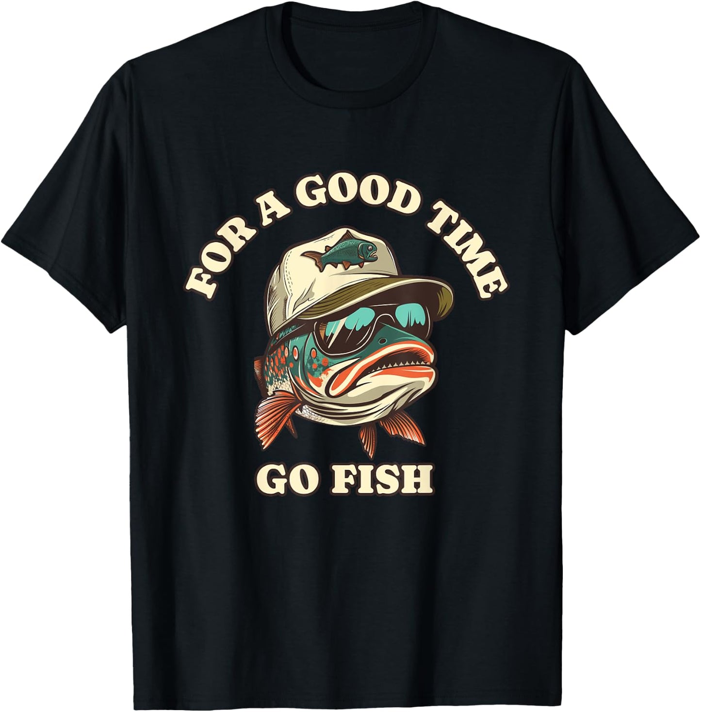 Funny Trout Fisherman Fishing Good Time Joke , Small, Black T-Shirt - T-Shirt | Black