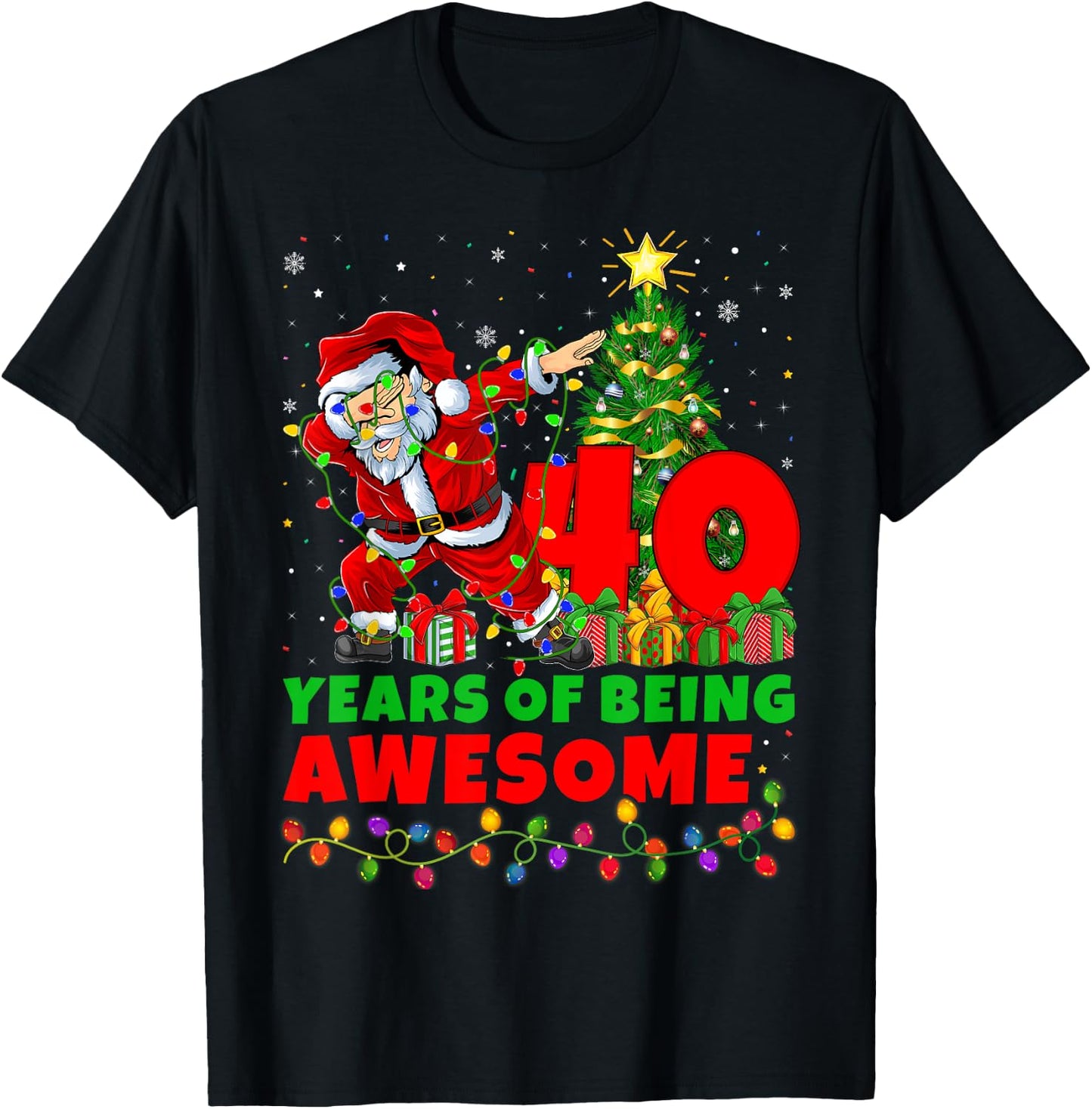 40 Years Of Being Awesome Santa 40th Birthday Christmas T-Shirt - T-Shirt | Black