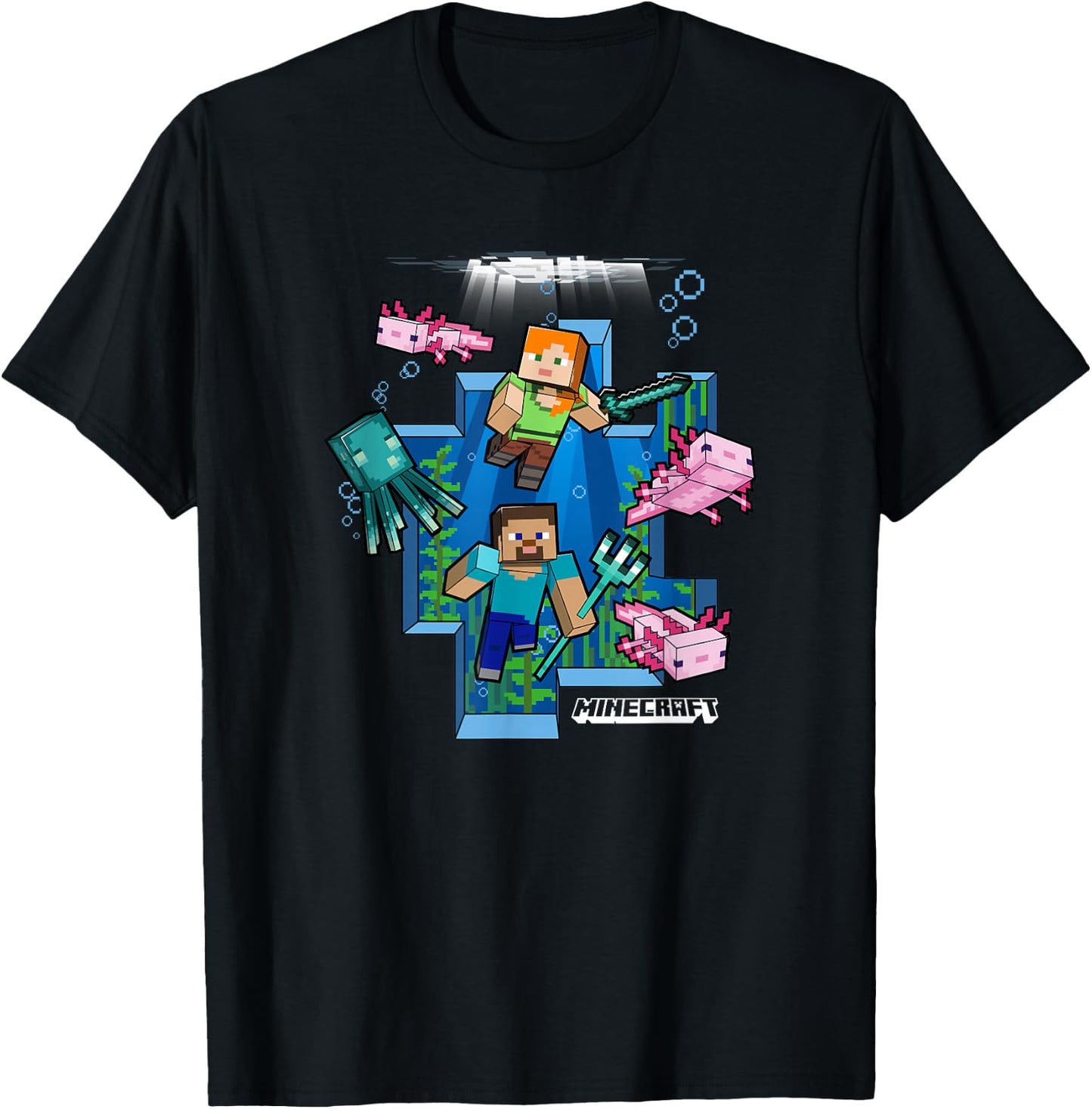 Minecraft Alex and Steve Under Water World T-Shirt - T-Shirt | Black