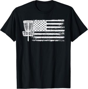 Disc Golf American Flag Shirt, USA Frisbee Disc Golfer T-Shirt - T-Shirt | Black