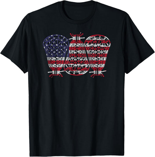 Lacrosse USA Flag Lacrosse Player men woman kids T-Shirt - T-Shirt | Black