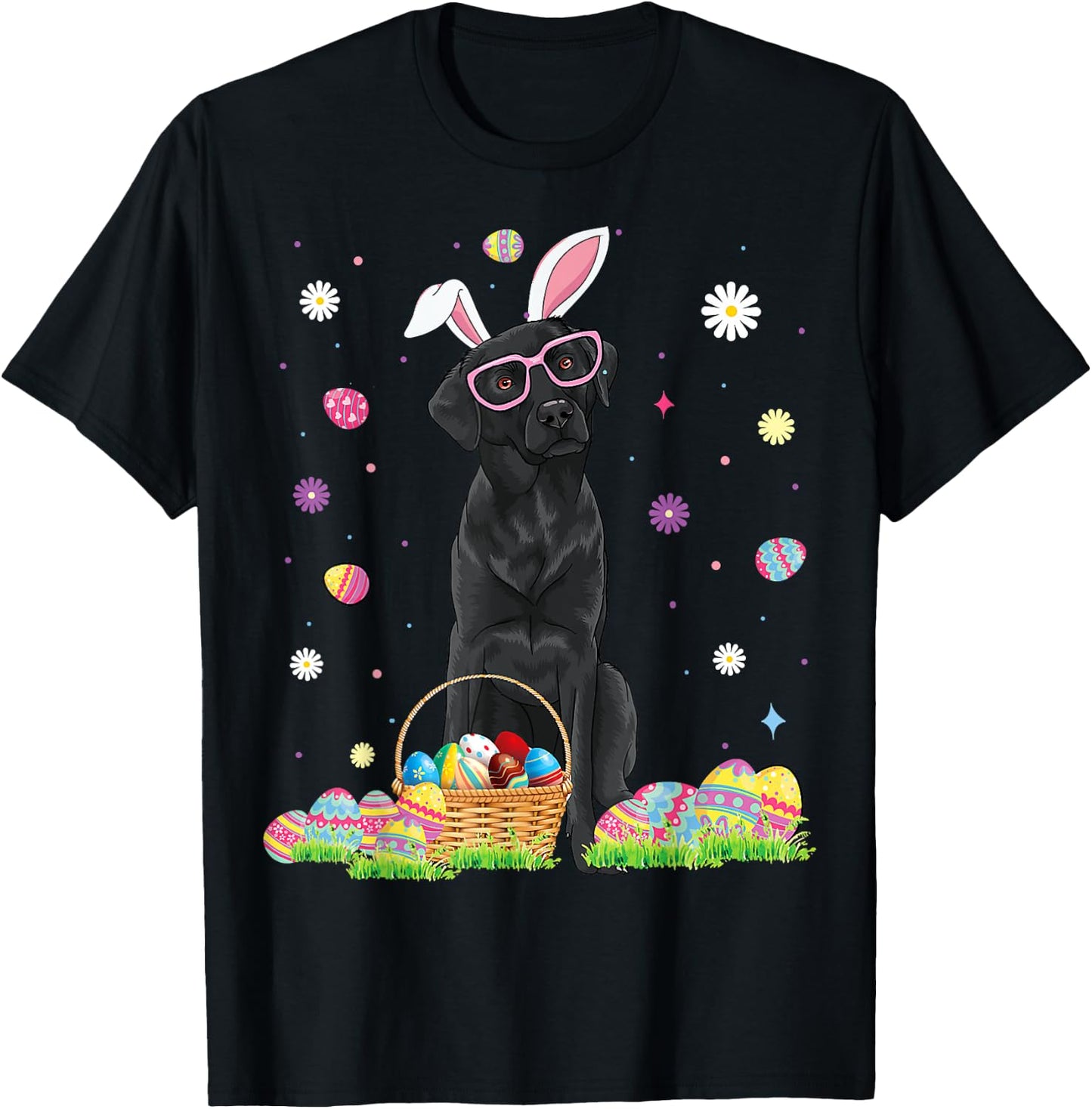 Happy Easter Cute Black Labrador Bunny Ears Dog Lovers Women Girls Kids T-Shirt - T-Shirt | Black
