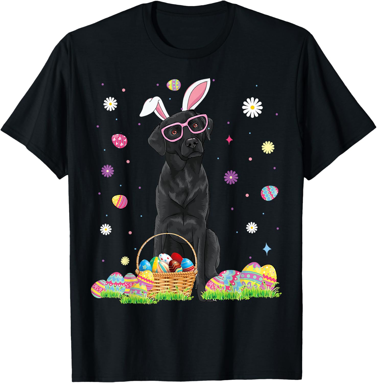 Happy Easter Cute Black Labrador Bunny Ears Dog Lovers Women Girls Kids T-Shirt - T-Shirt | Black