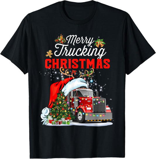Trucker Christmas Merry Trucking Christmas For Truck Drivers T-Shirt - T-Shirt | Black