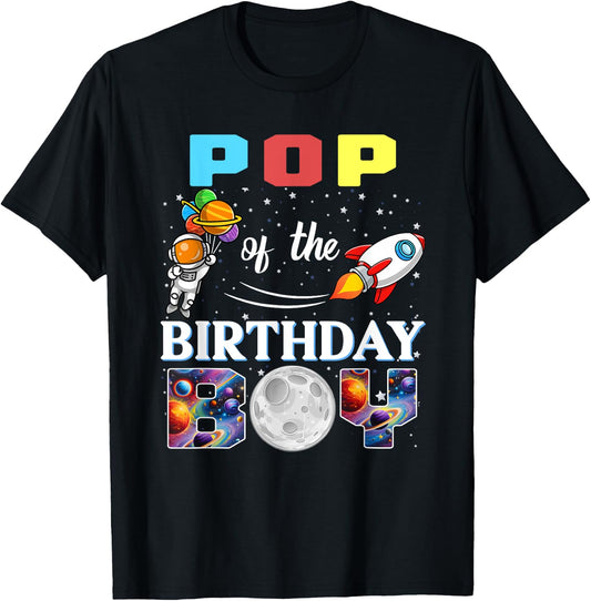 Pop of The Birthday Boy Astronaut Family Space Planets T-Shirt - T-Shirt | Black