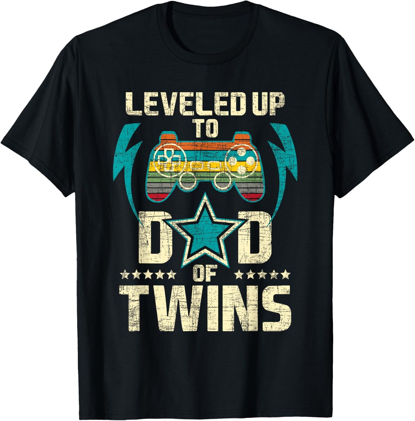 Leveled Up To Dad Of Twins - Twin Dad Father Of Twins T-Shirt - T-Shirt | Black