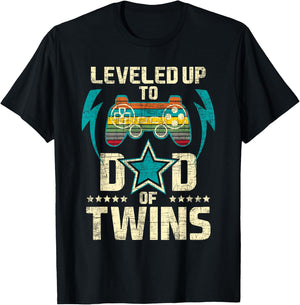 Leveled Up To Dad Of Twins - Twin Dad Father Of Twins T-Shirt - T-Shirt | Black