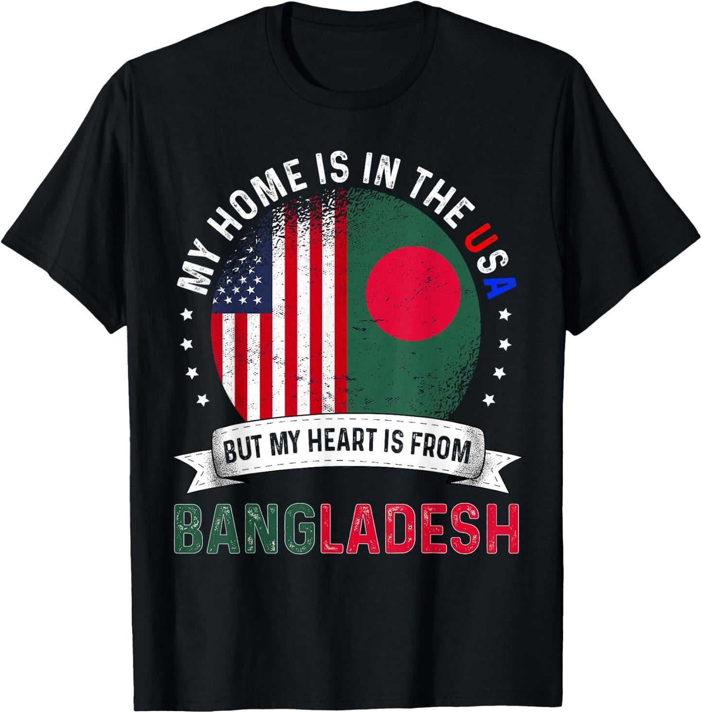 Bangladeshi American Patriot Heart is from Bangladesh Flag T-Shirt - T-Shirt | Black