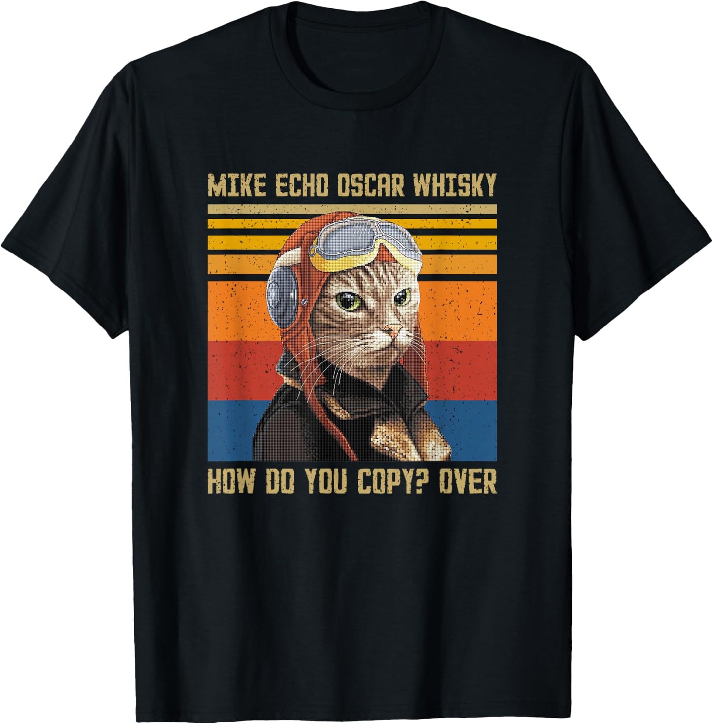 Mike Echo Oscar Whisky How Do You Copy - Vintage Cat Pilot T-Shirt - T-Shirt | Black