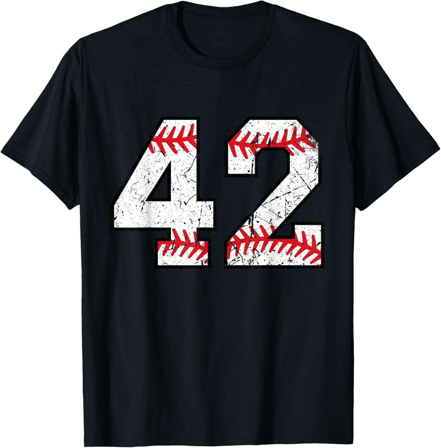 Number #42 Baseball Softball Varsity Vintage Number T-Shirt - T-Shirt | Black
