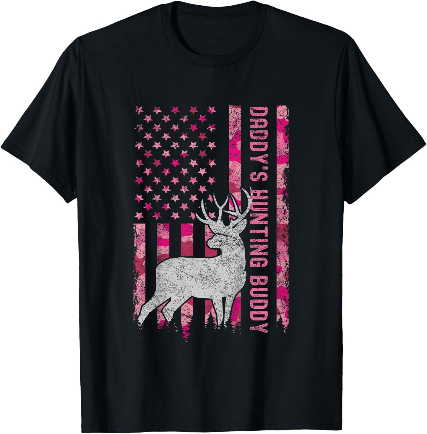 Daddy's Hunting Buddy USA Flag Pink Camo Future Hunter T-Shirt - T-Shirt | Black