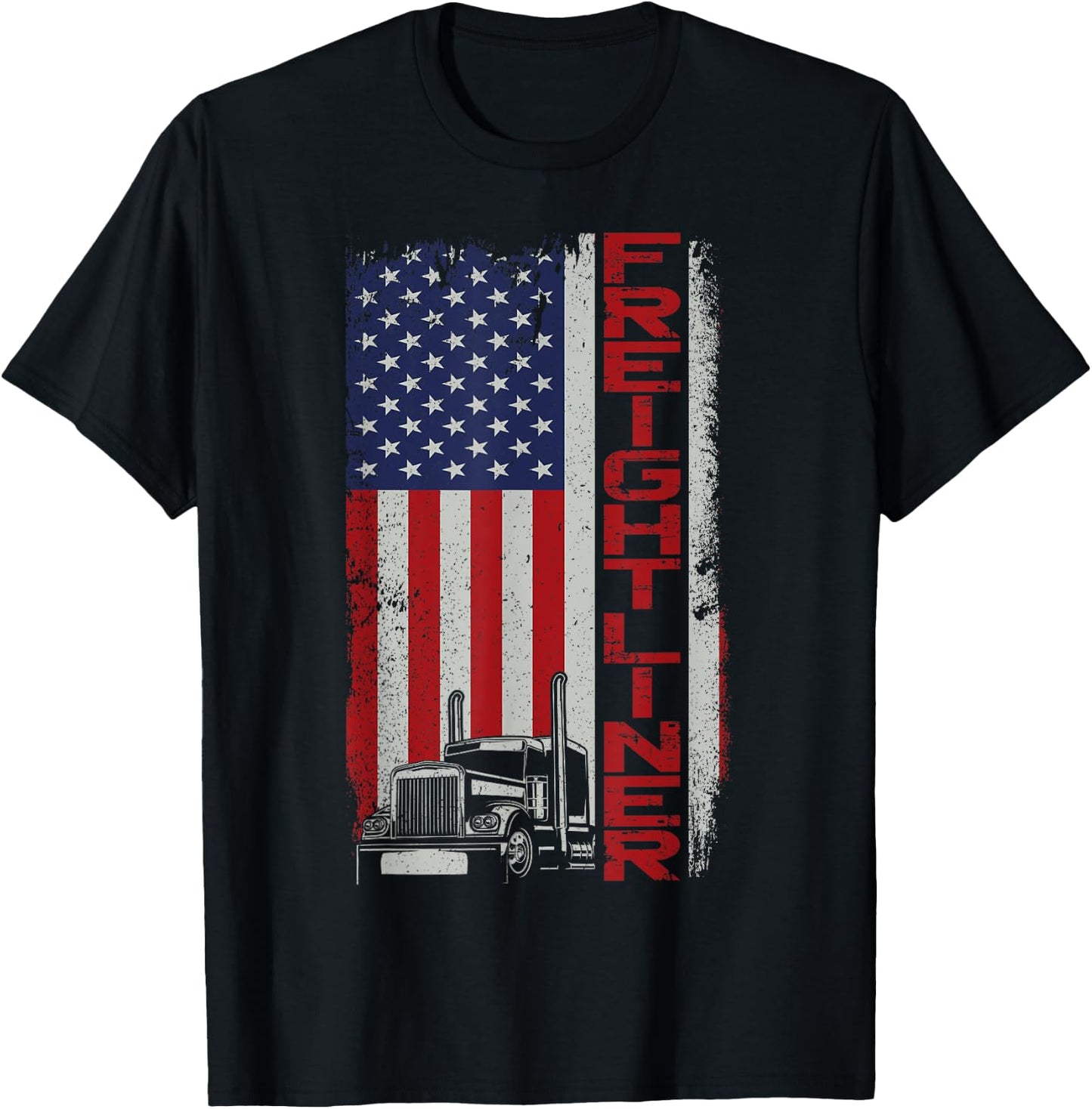 Trucker Truck Driver Halloween Pun Vintage Usa American Flag T-Shirt - T-Shirt | Black