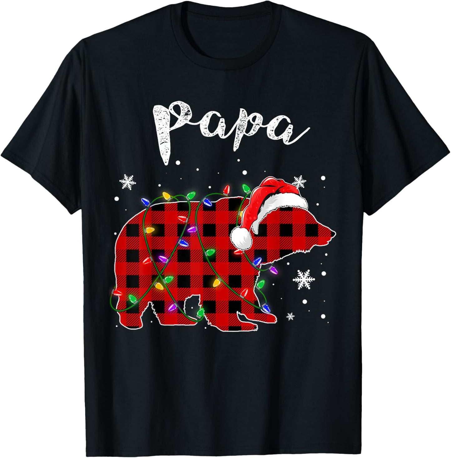 Red Plaid Papa Bear Buffalo Matching Family Pajama Christmas T-Shirt - T-Shirt | Black