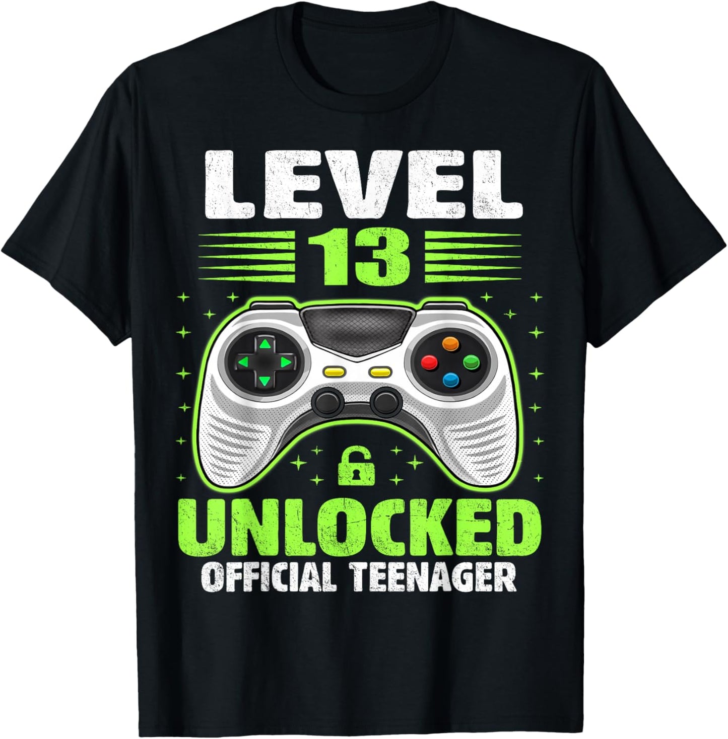 Official Teenager 13th Birthday Level 13 Unlocked T-Shirt - T-Shirt | Black