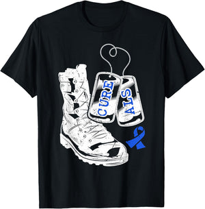 ALS Awareness Proud Military Family Veteran Memorial Day T-Shirt - T-Shirt | Black