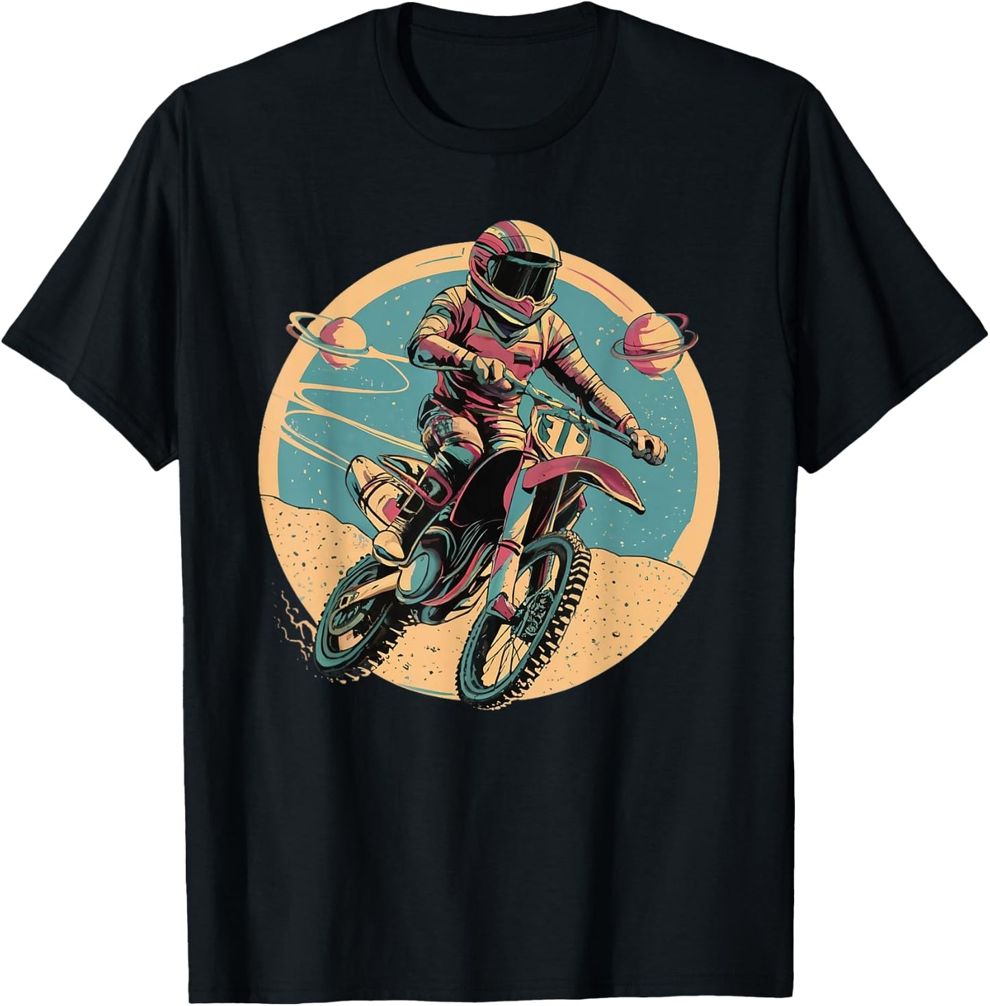 Astronaut Motocross Racing Motorcycle Rider Space Adventure T-Shirt - T-Shirt | Black