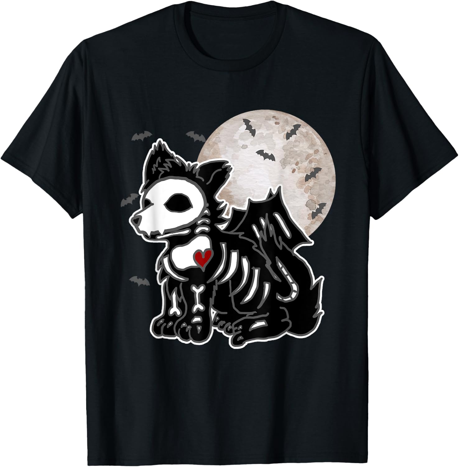 Halloween Emo Wolf Skeleton Anime Goth Costume Kids Girls T-Shirt - T-Shirt | Black