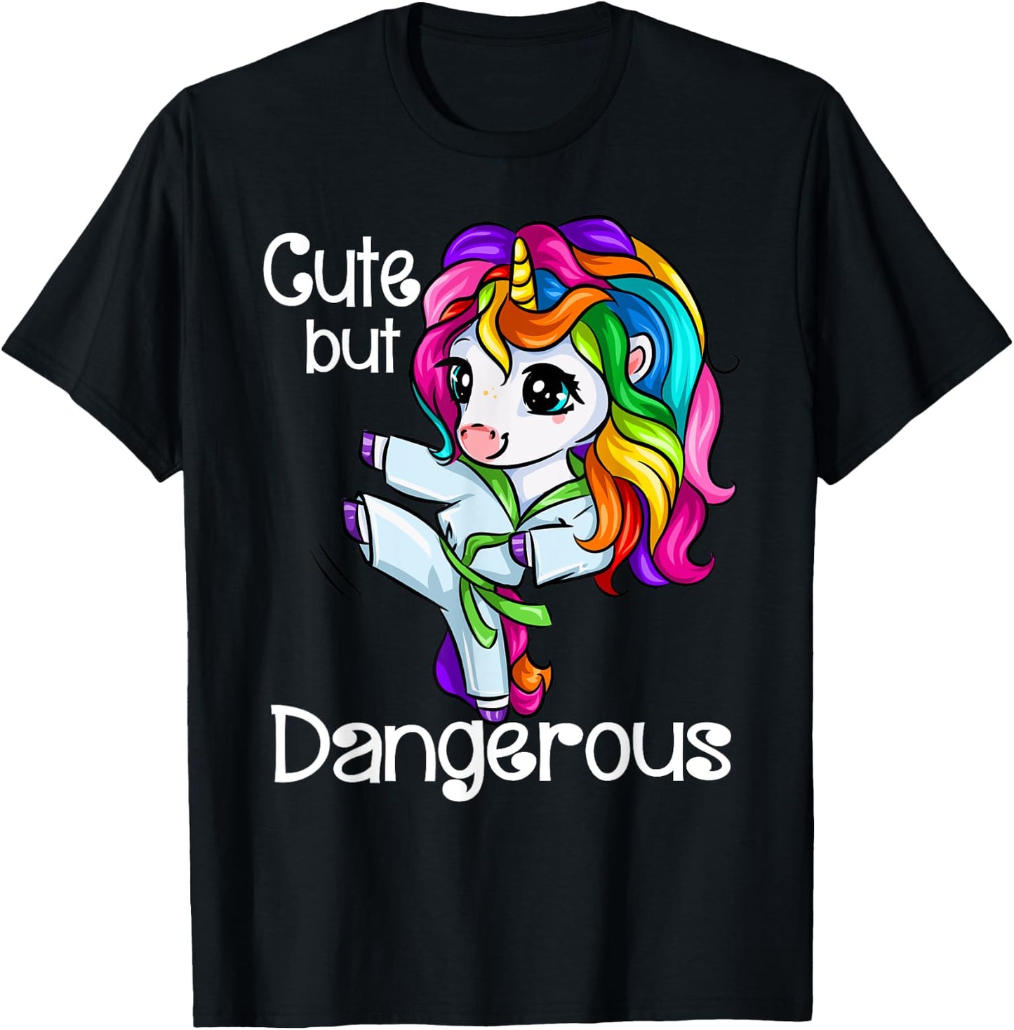 Cute But Dangerous Funny Karate Unicorn Girl T-Shirt - T-Shirt | Black