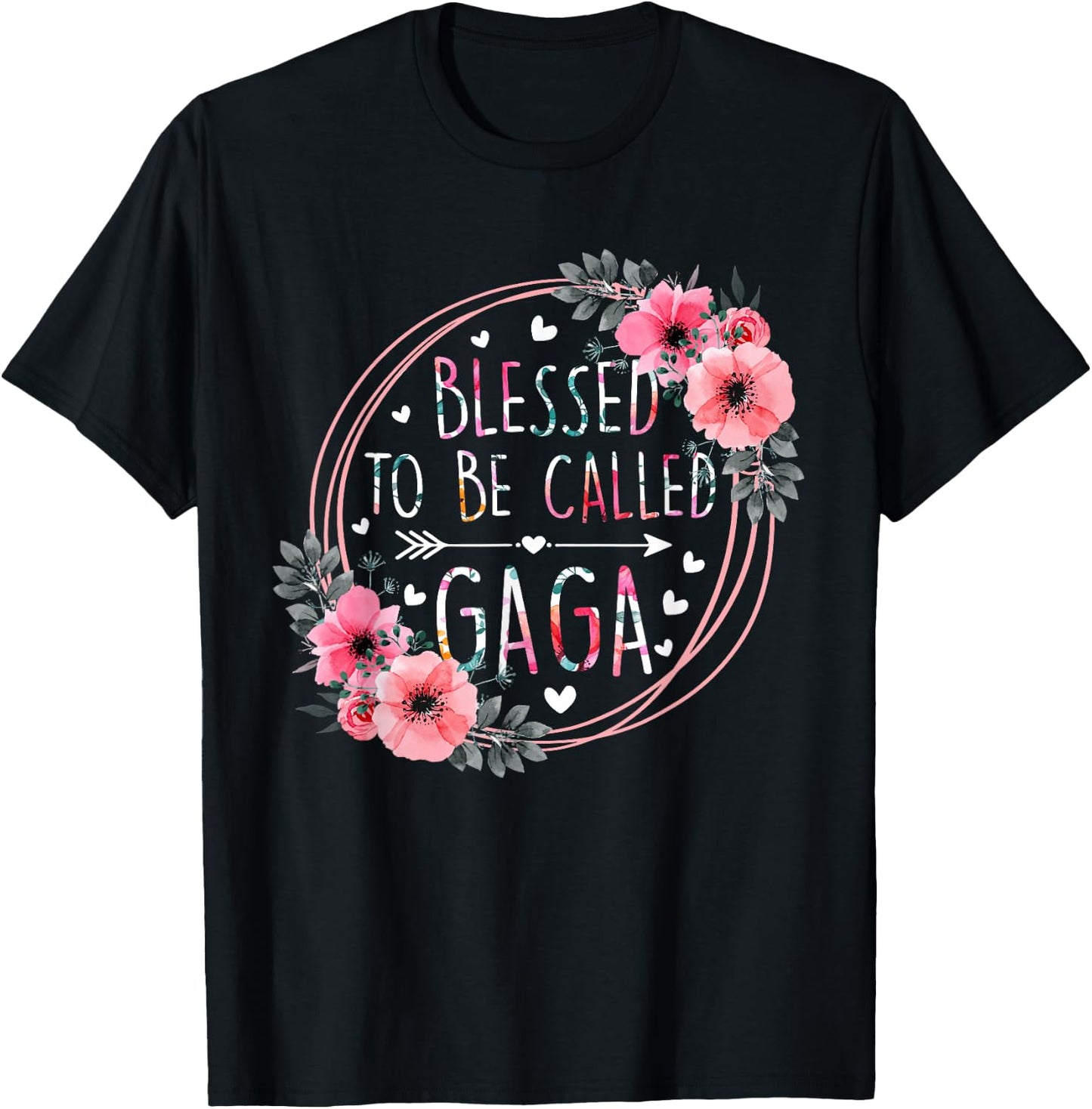 Blessed to be called Gaga Mother's Day Granmda Flower Floral T-Shirt - T-Shirt | Black