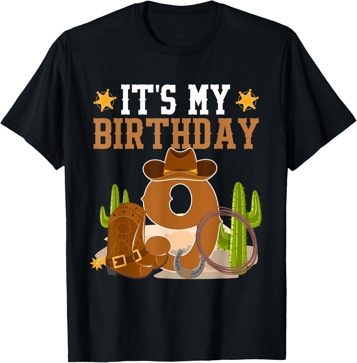 9 Year Old Boy It's My 9th Birthday Cowboy Western Theme T-Shirt - T-Shirt | Black