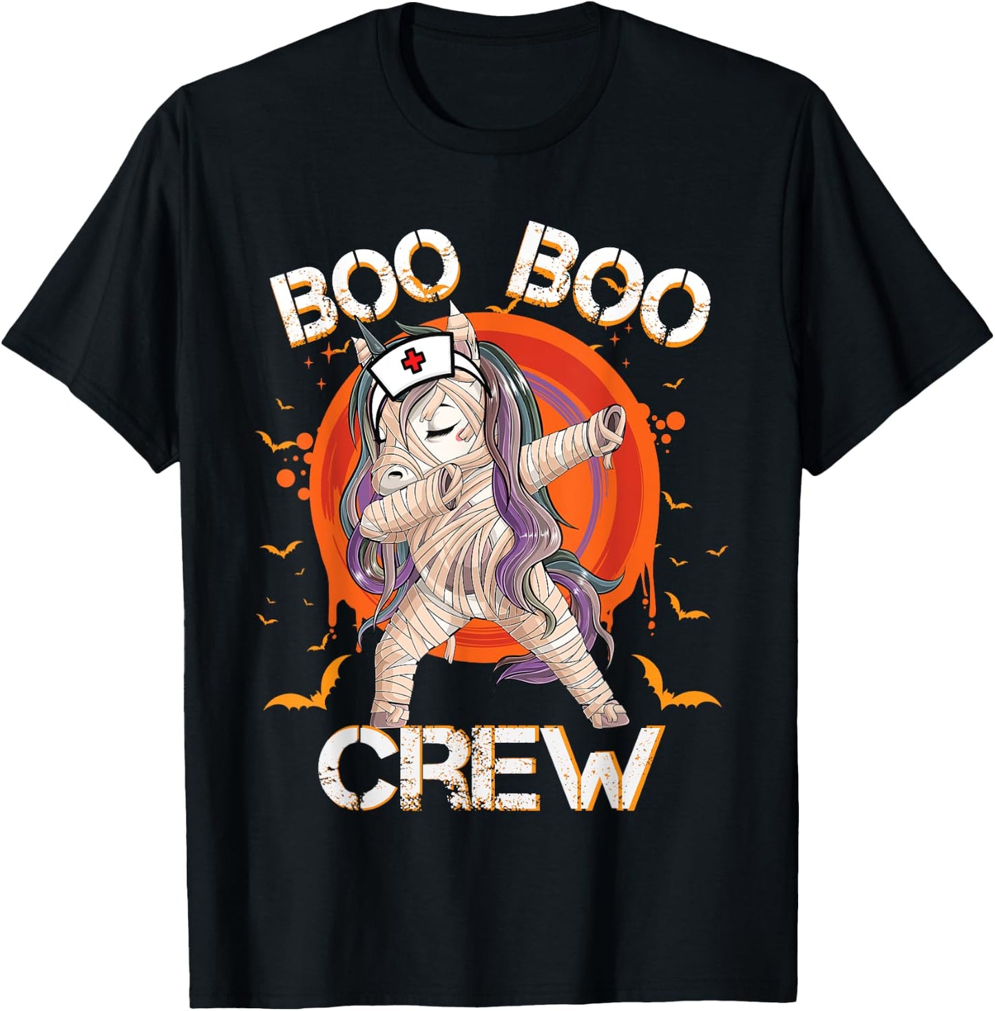 Boo Boo Crew Nurse Mummy Unicorn Halloween Custome Nursing T-Shirt - T-Shirt | Black