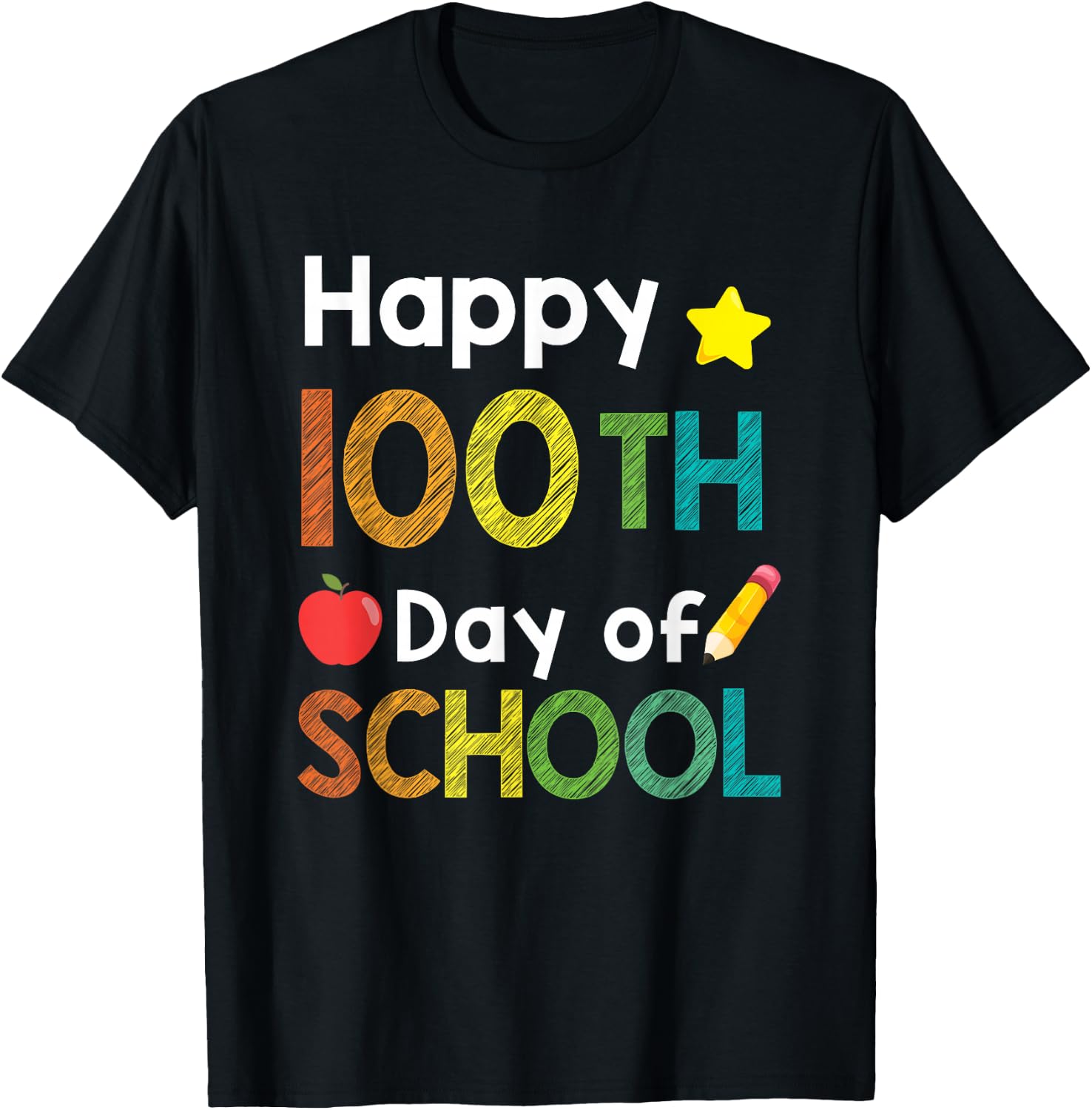 Cute Happy 100th Day of School Teacher Colorful 100th Day T-Shirt - T-Shirt | Black