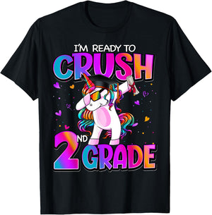 I'm Ready To Crush 2nd Grade Unicorn Back To School Girls T-Shirt - T-Shirt | Black