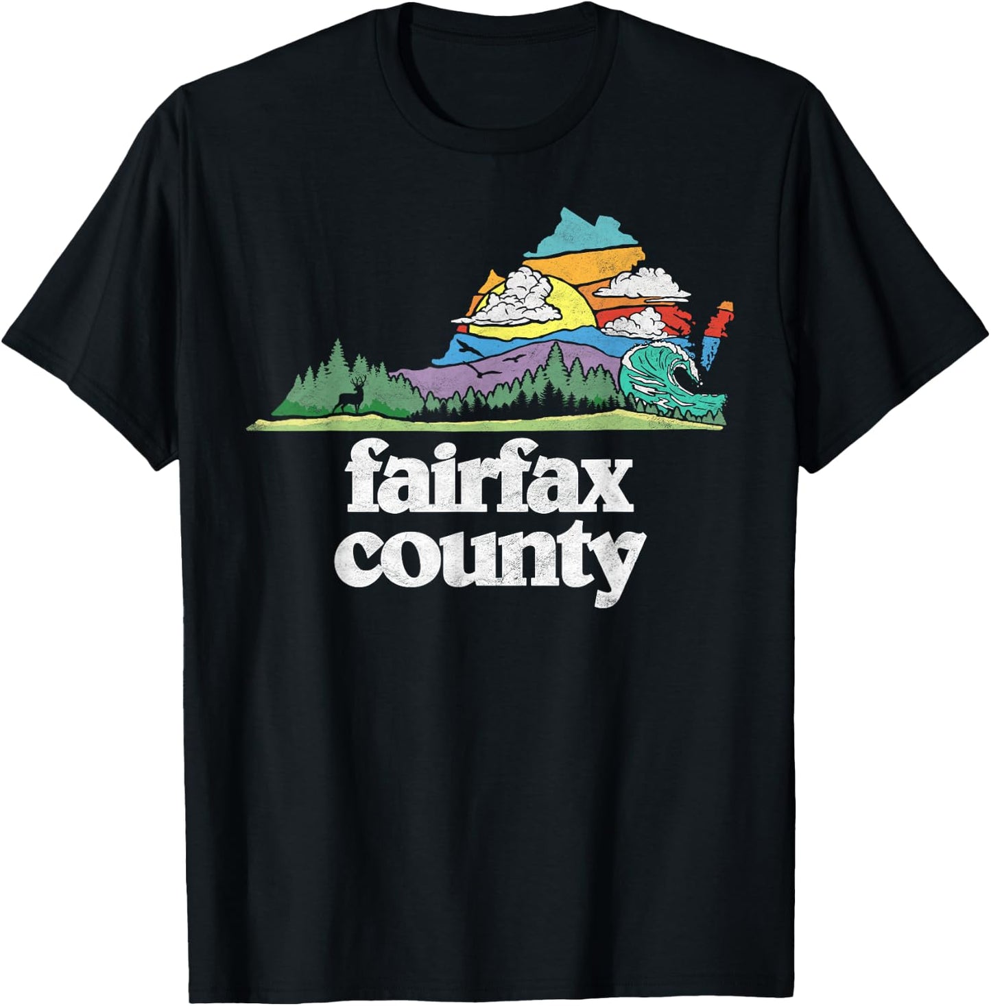 Fairfax County Virginia Outdoors & Nature Lover Retro 80s T-Shirt - T-Shirt | Black