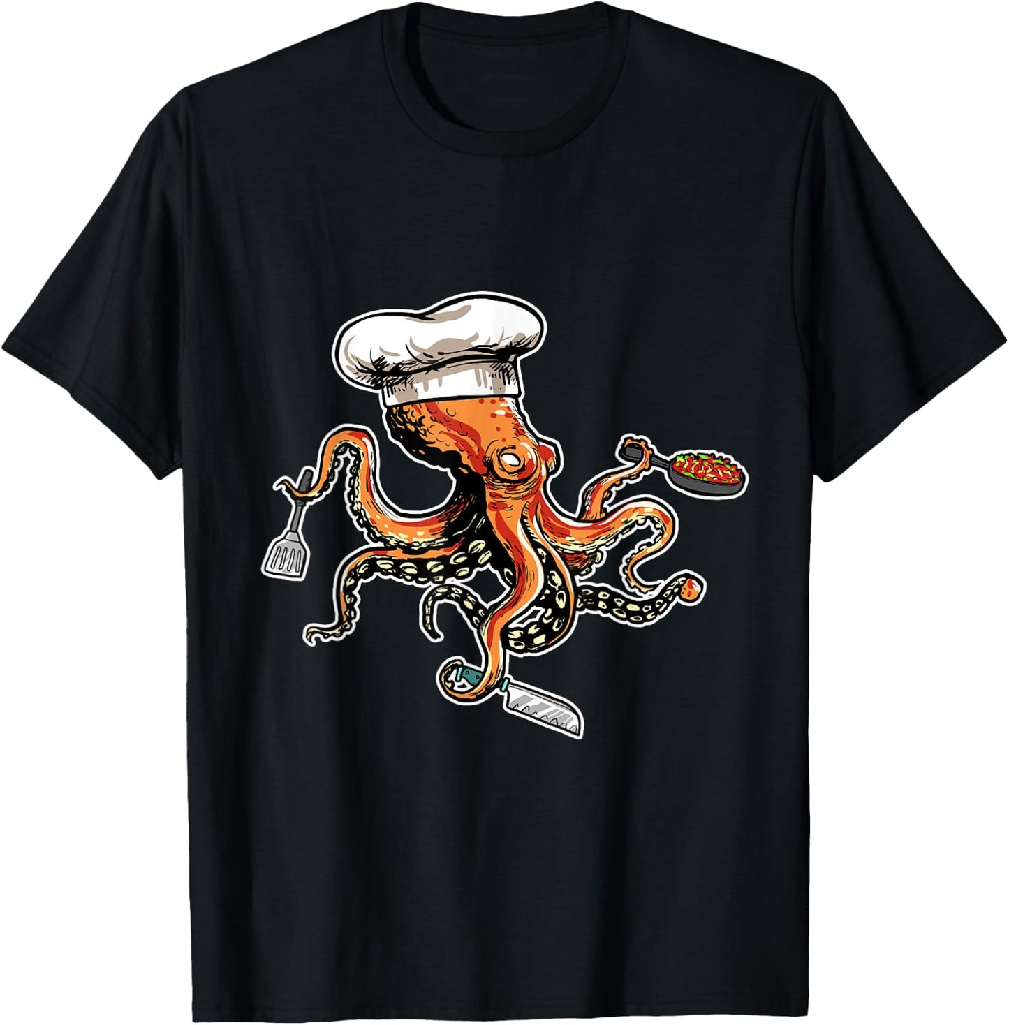Funny Octopus Chef with Chef's Hat T-Shirt - T-Shirt | Black