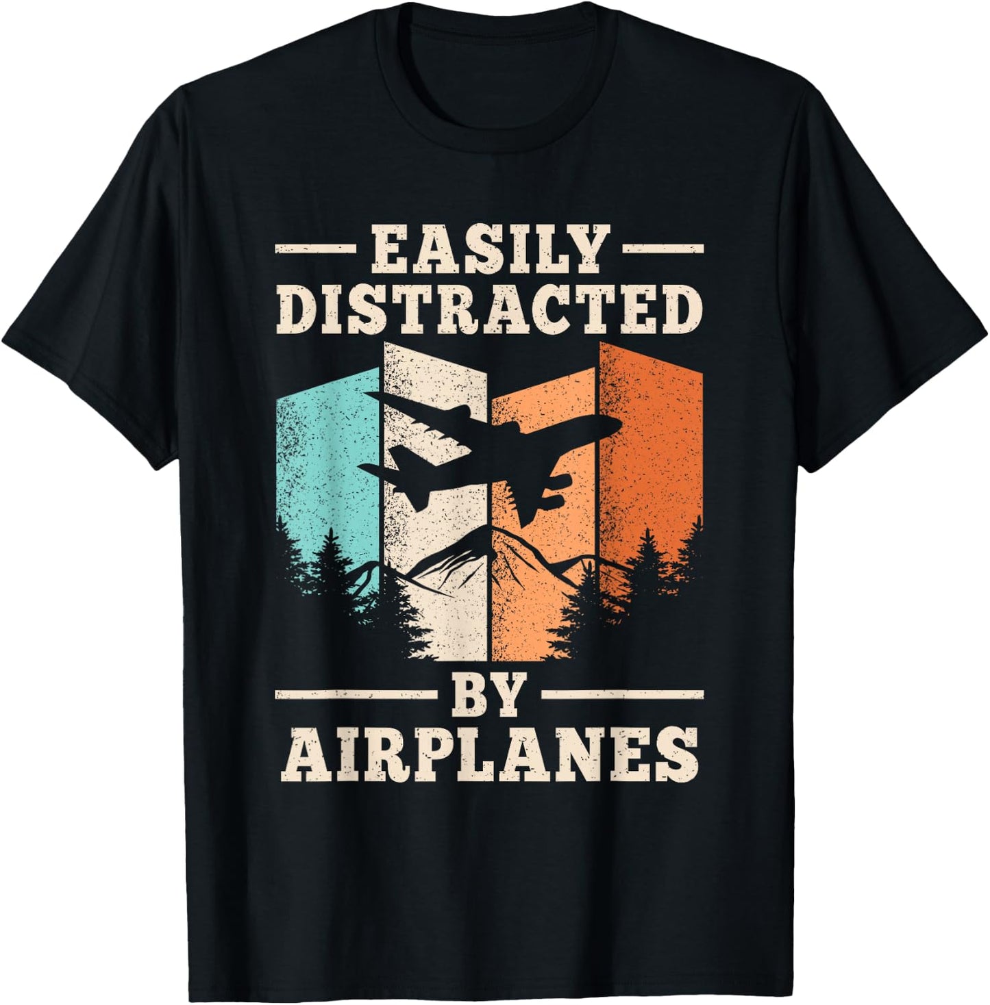 Easily Distracted By Airplanes Funny Pilot Aviation Men T-Shirt - T-Shirt | Black