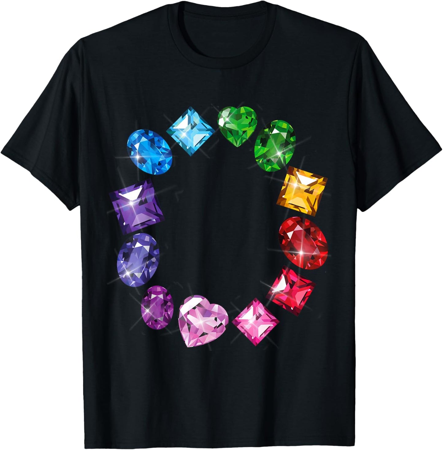 Gemstone Circle Fun Colorful Gemstones Novelty T-Shirt - T-Shirt | Black