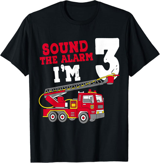 Sound The Alarm I'm 3rd Birthday Firefighter Fire Truck 3 T-Shirt - T-Shirt | Black