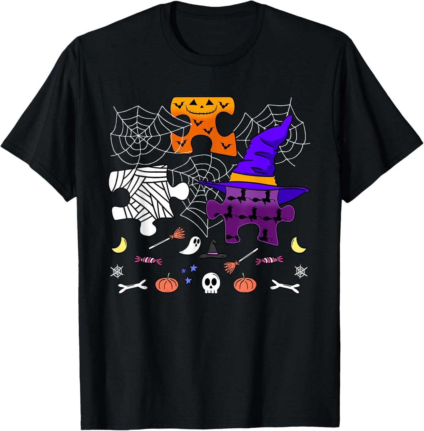 Autism ASD Awareness Halloween Puzzle Pieces Trick Or Treat T-Shirt - T-Shirt | Black