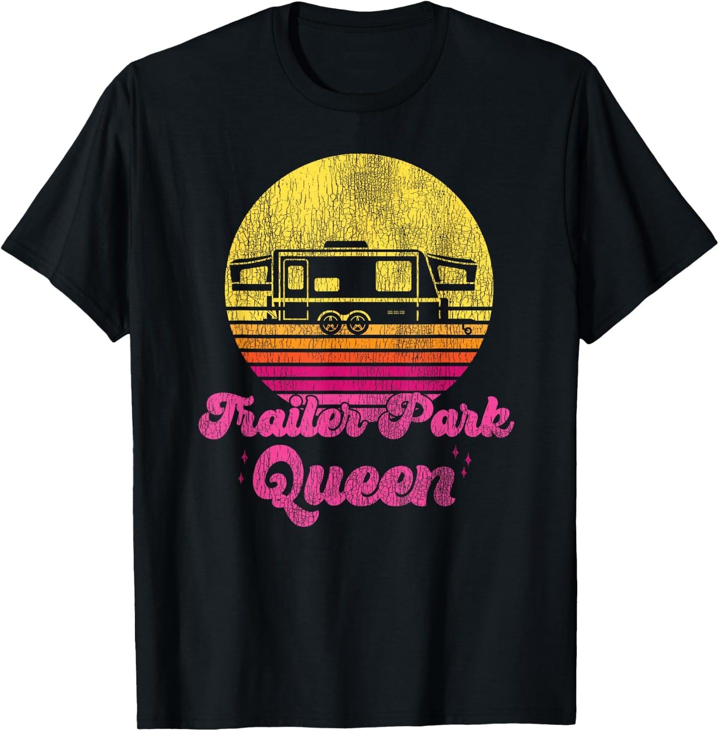 Camping Girl Retro Vintage Trailer Park Queen T-Shirt - T-Shirt | Black