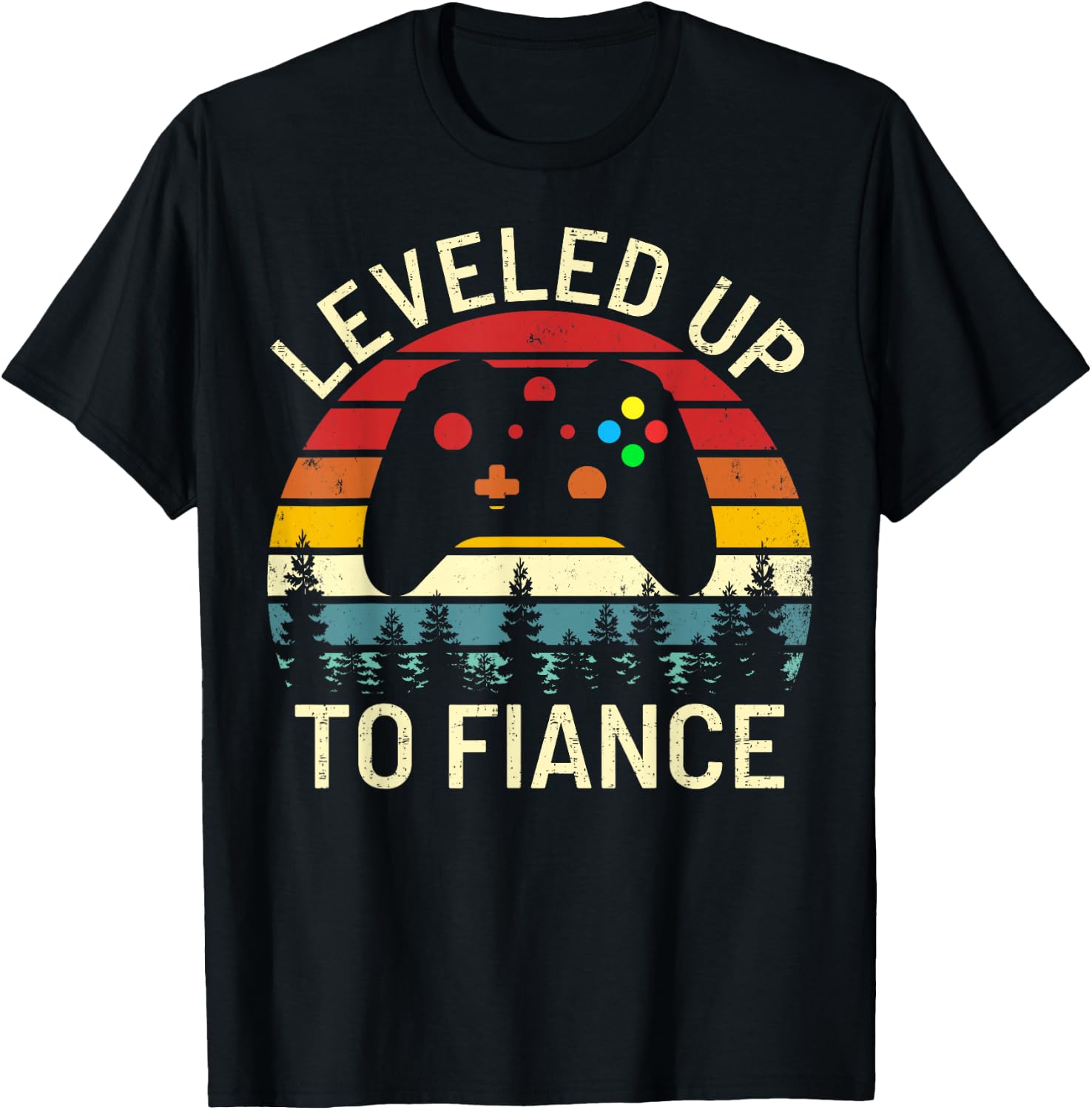 vintage leveled up to Fiance funny newly engaged video gamer T-Shirt - T-Shirt | Black
