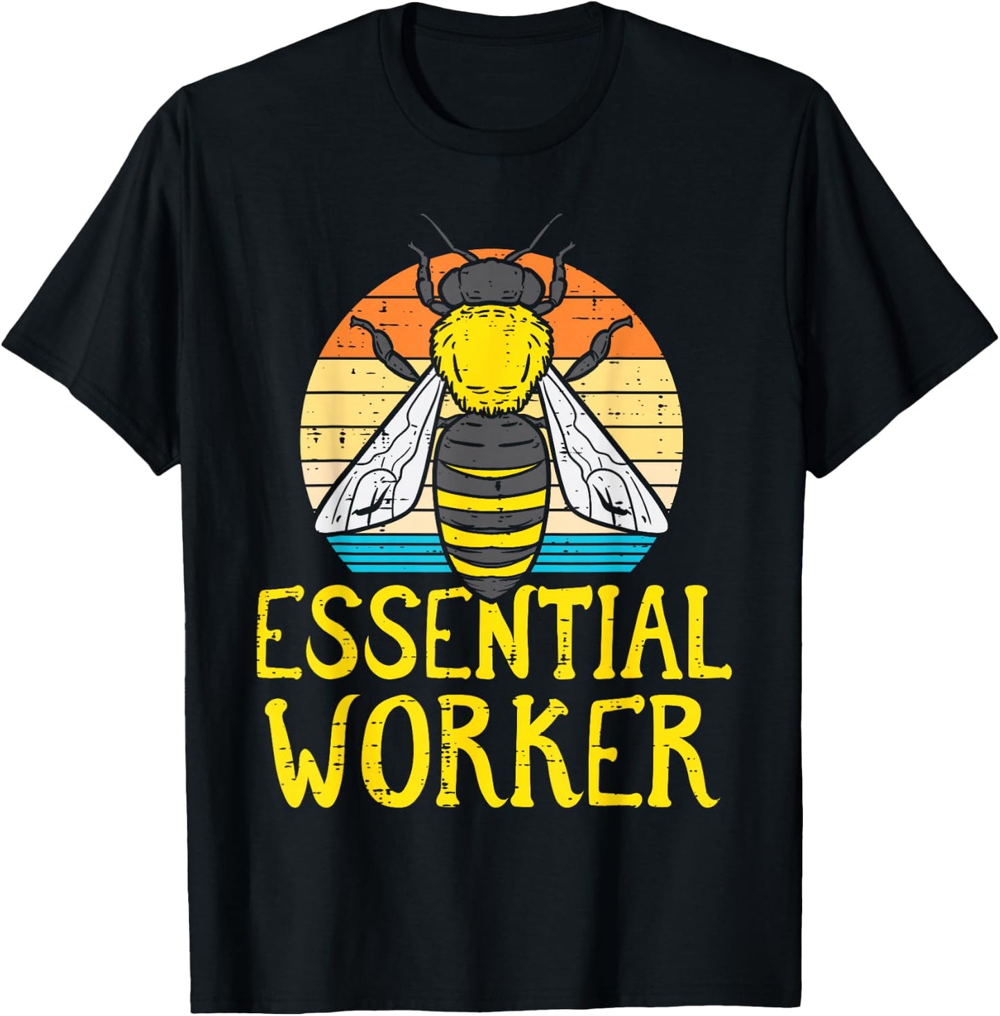 Essential Worker Bee Retro Nature Environment Men Women Kids T-Shirt - T-Shirt | Black