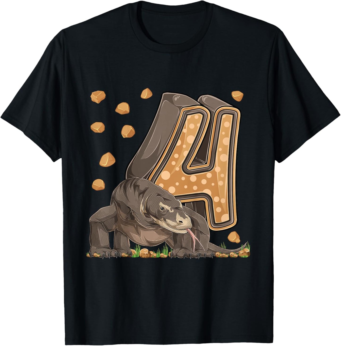 4 Year Old Komodo dragon Reptile 4th Birthday Party B-day T-Shirt - T-Shirt | Black