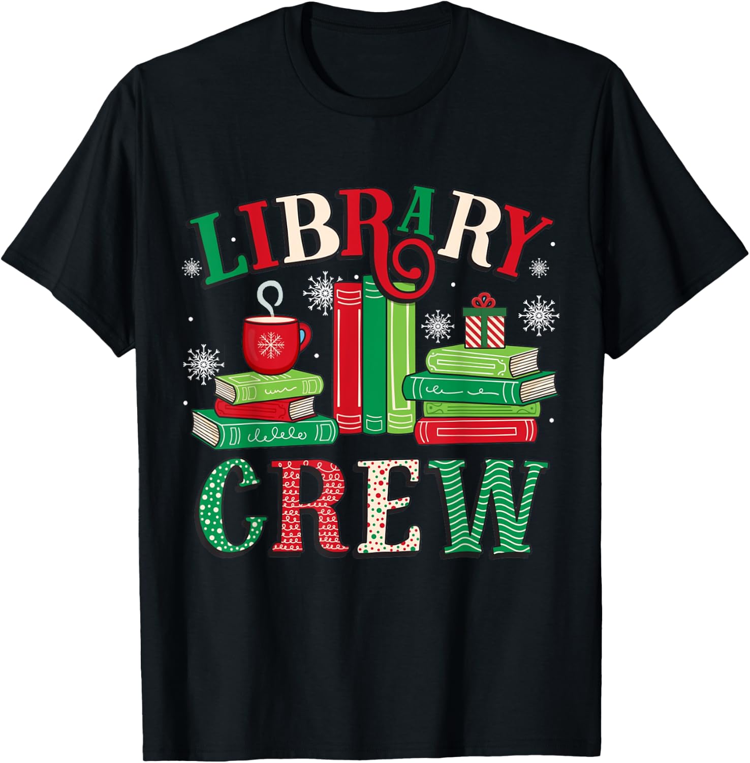 Library Crew Christmas Light Funny Book Lover Librarian Xmas T-Shirt - T-Shirt | Black