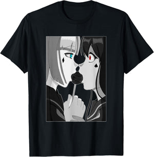 Sweet Lollipop Kiss Anime & Manga Emo Girls Yuri Couple T-Shirt - T-Shirt | Black