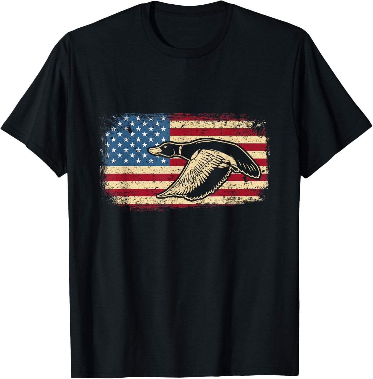 USA Flag Patriotic American Waterfowl Duck Hunting Men T-Shirt - T-Shirt | Black