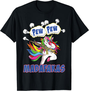 Pew Pew Madafakas Unicorn with Machine Gun T-Shirt - T-Shirt | Black