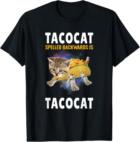 Tacocat Spelled Backward Is Taco cat Cat And Taco Lover Women Kids T-Shirt - T-Shirt | Black