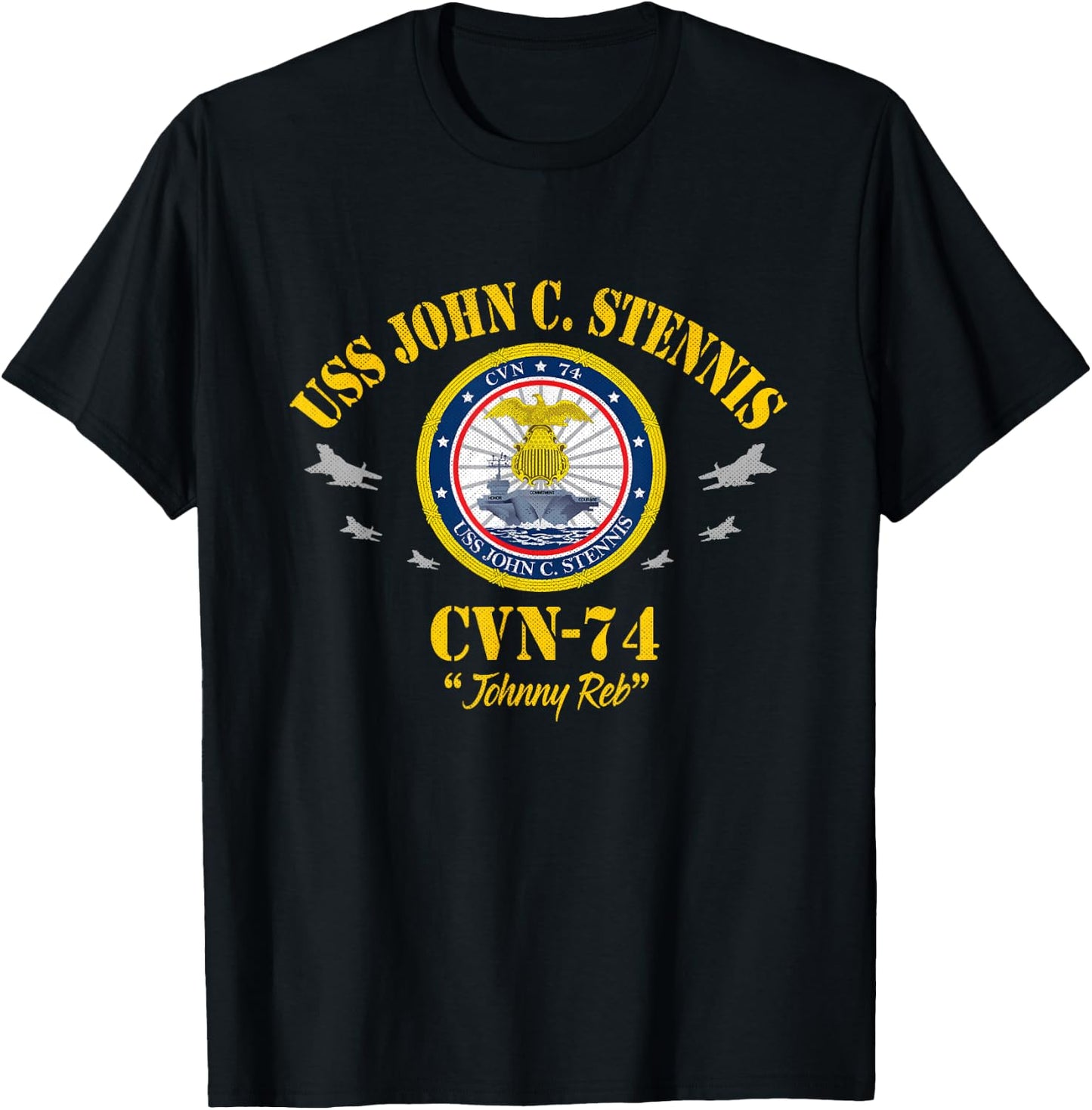 USS John C. Stennis CVN-74 Aircraft Carrier Veteran Flag T-Shirt - T-Shirt | Black