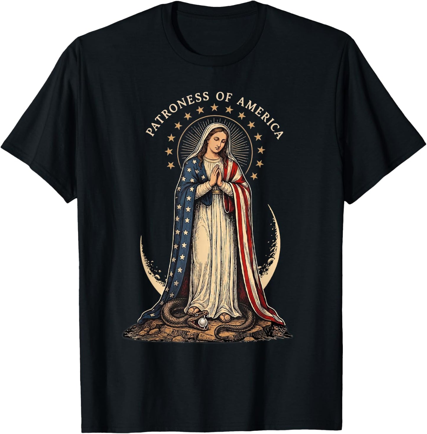 Patroness of The USA Blessed Virgin Mary Catholic Art T-Shirt - T-Shirt | Black