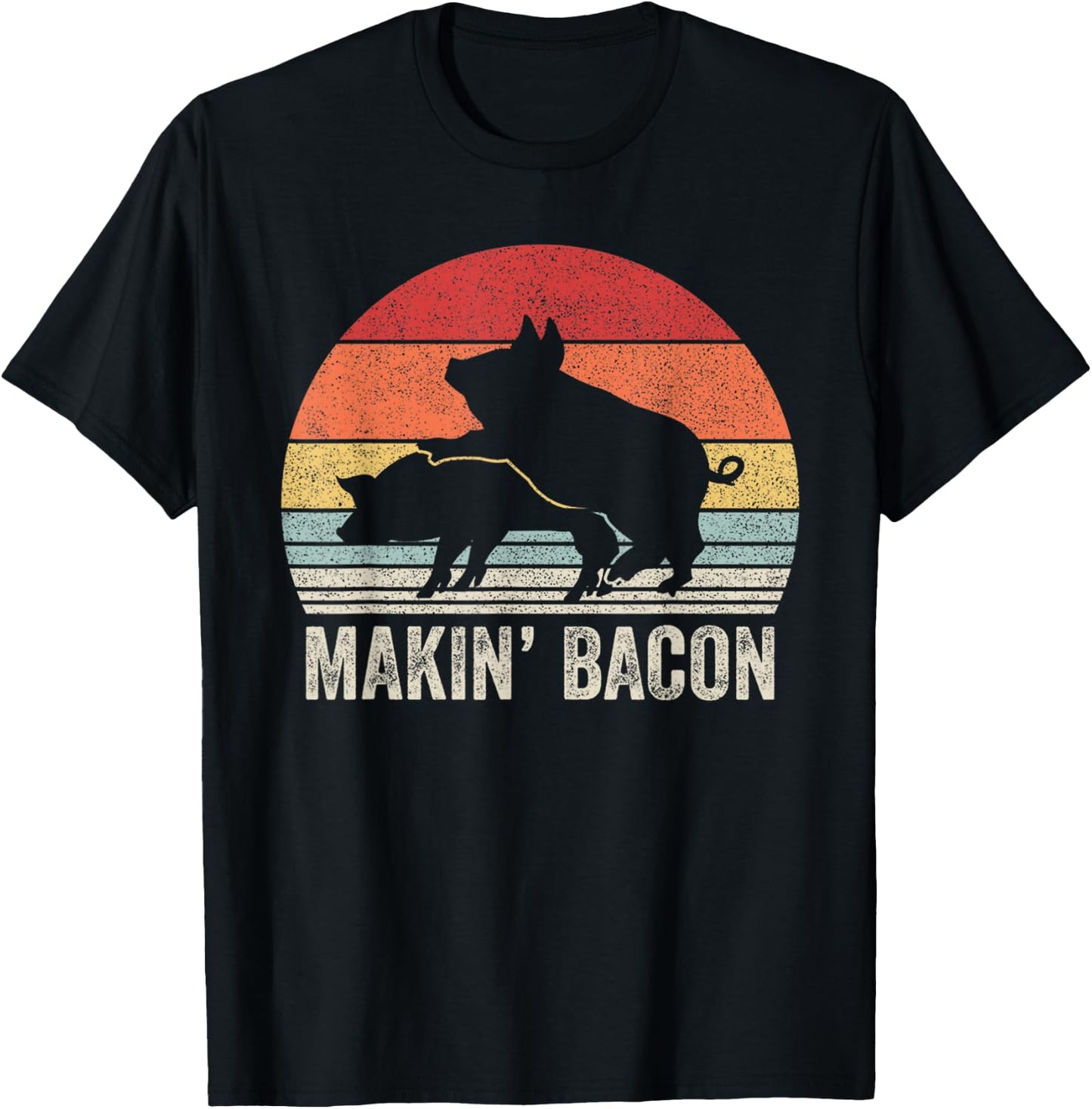 Vintage Retro Makin' Bacon Pork Bacon T-Shirt - T-Shirt | Black