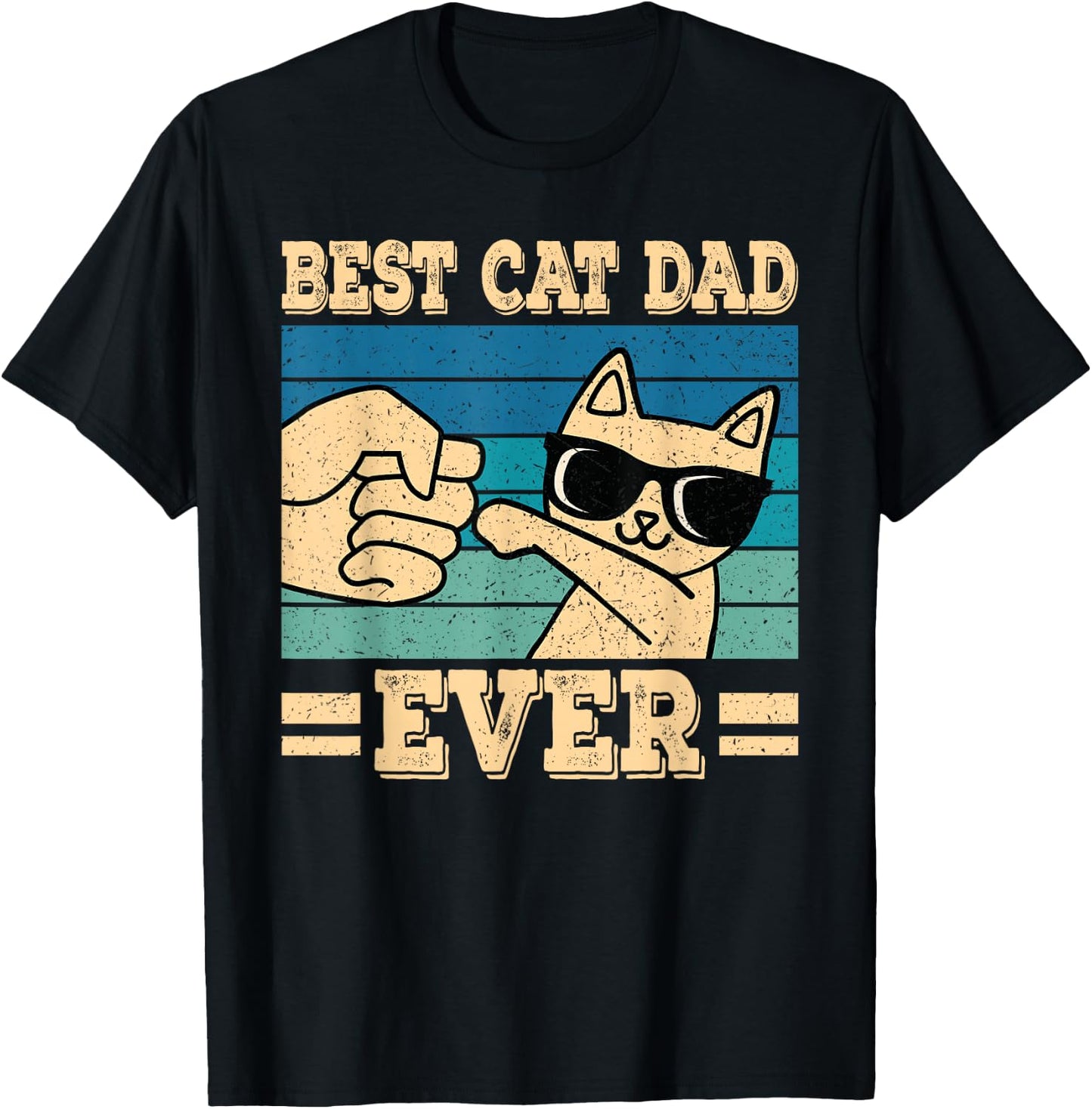 Best Cat Dad Ever Vintage Funny Cat Lover Retro Men T-Shirt - T-Shirt | Black