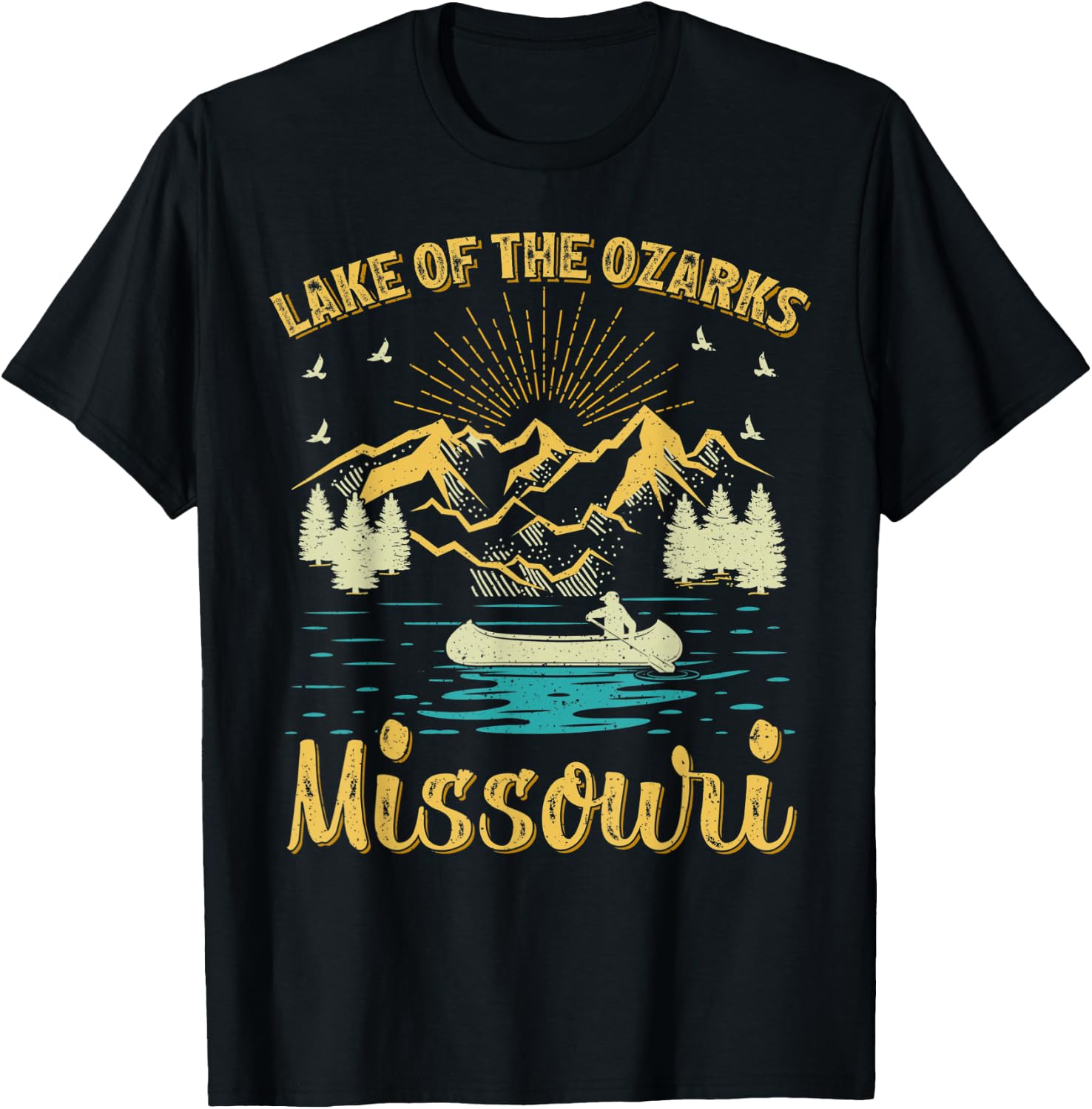 Summer Vacation Retro Mountain Missouri Lake Of The Ozarks Men Women Kids T-Shirt - T-Shirt | Black