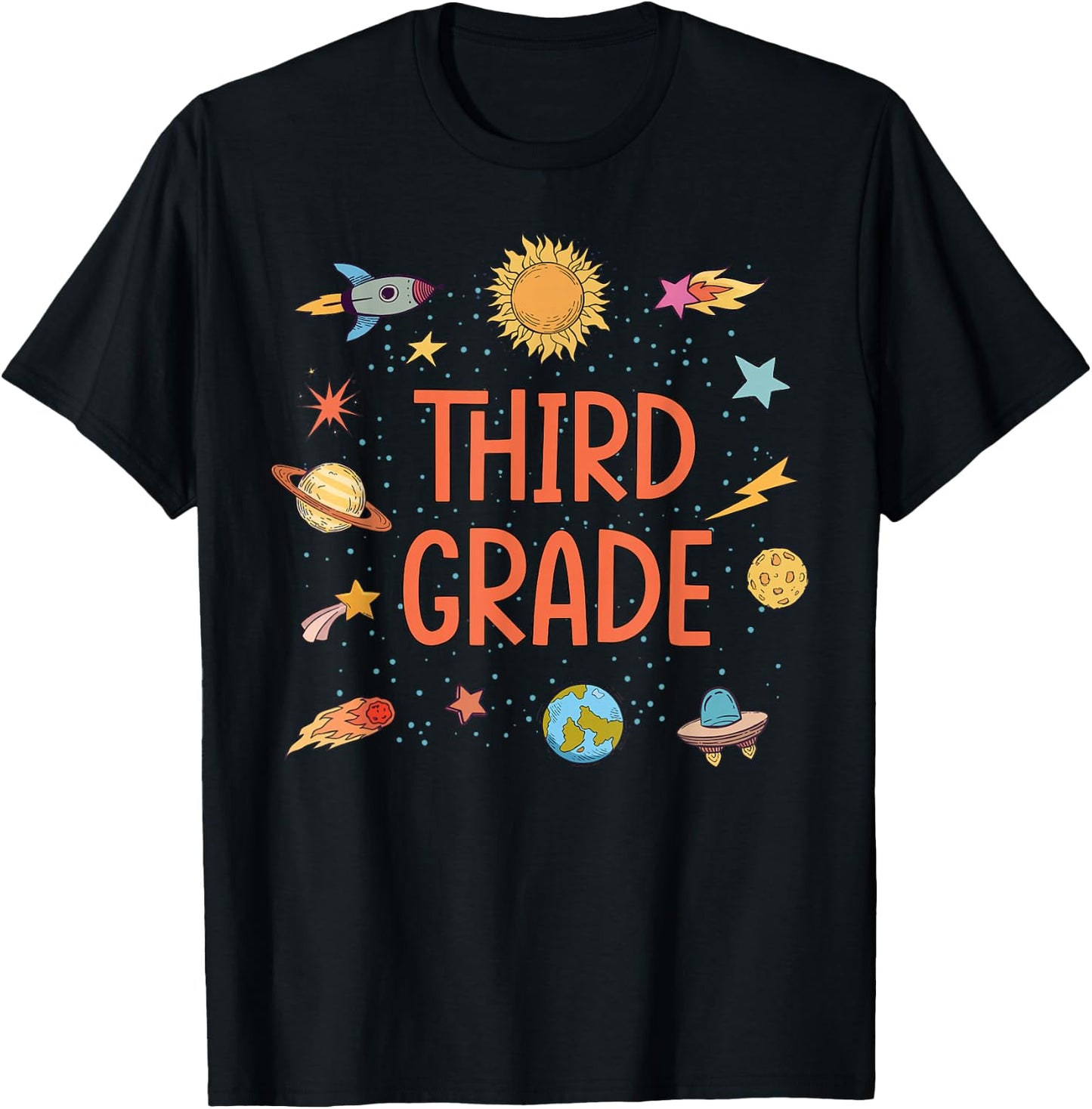 Third Grade Rocket Blast Off Outer Space Teacher T-Shirt - T-Shirt | Black