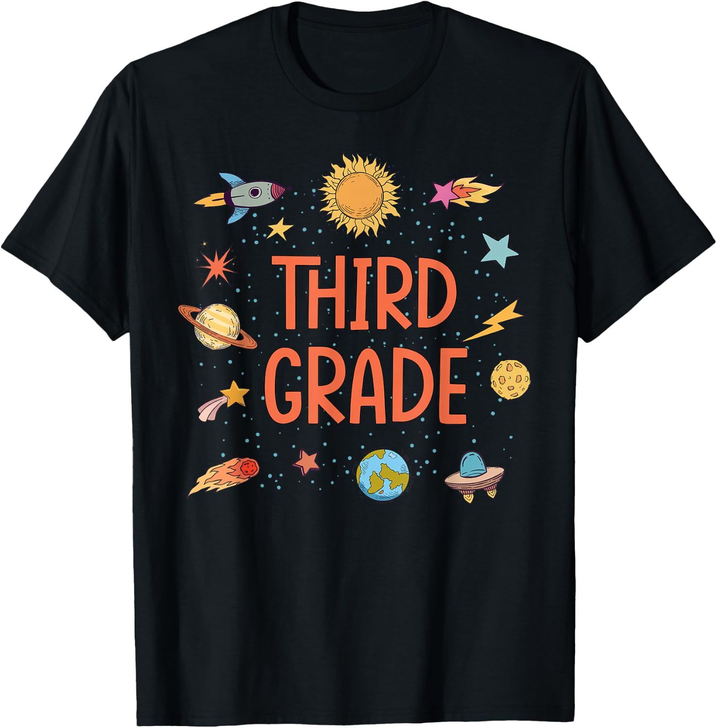 Third Grade Rocket Blast Off Outer Space Teacher T-Shirt - T-Shirt | Black