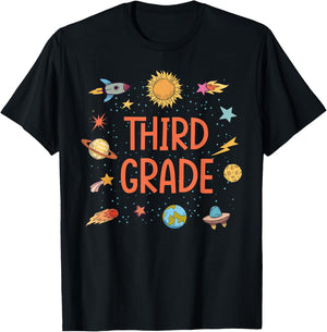 Third Grade Rocket Blast Off Outer Space Teacher T-Shirt - T-Shirt | Black